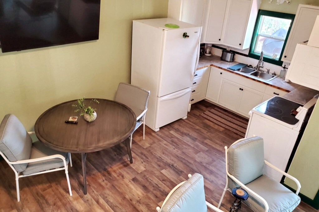 Kitchen and dining view.