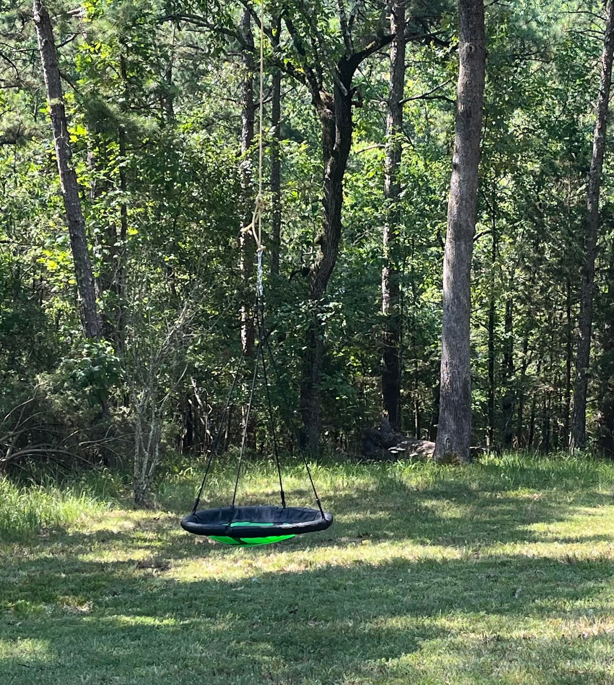 Newly installed swing, fun for all ages. Look for it on the right, once you turn down the dead end, just before you reach rental on the left.