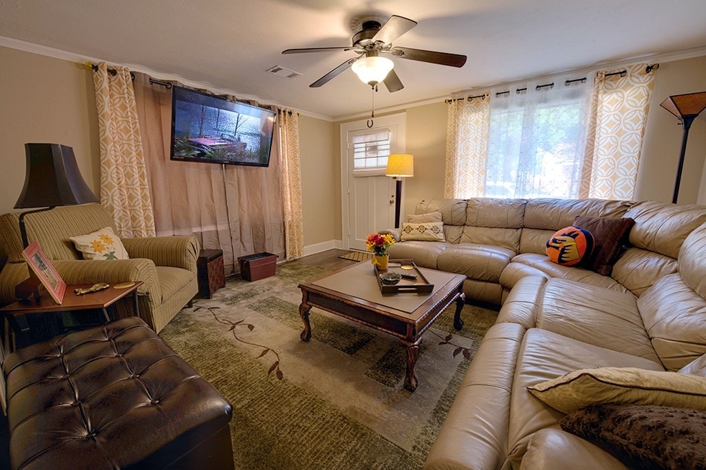 Comfy seating, with reclining end seat, to watch relax or watch TV.